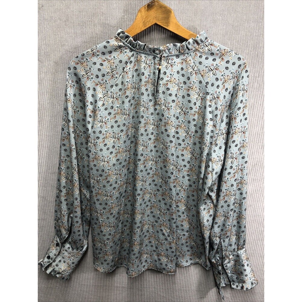 Ann Taylor Blouse Size XL Floral Mock Ruffle Neck Floral Thick Band Cuff - Picture 8 of 12